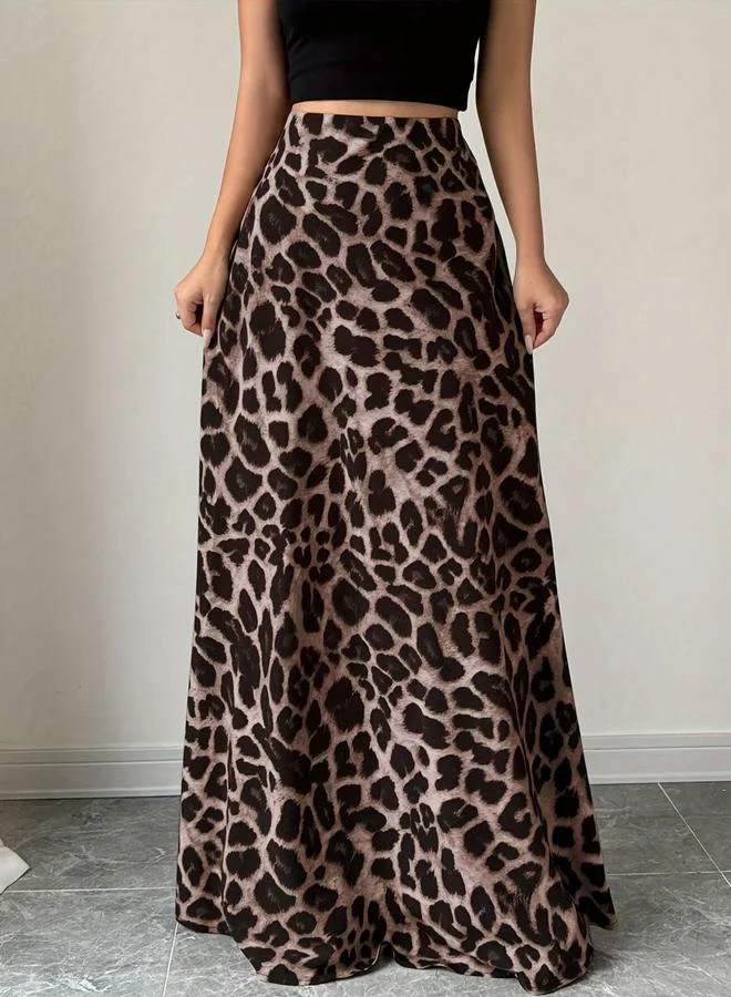 Take Two  Brown Leopard Print A-Line Maxi Skirt for Women | Best Price UAE