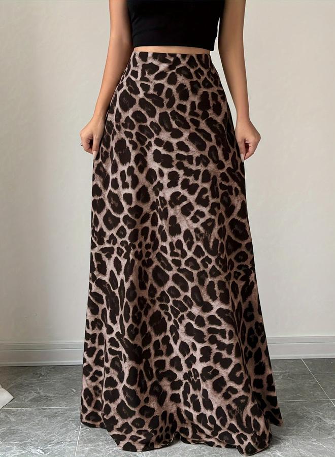 Take Two Brown Leopard Print A-Line Maxi Skirt - Image 3