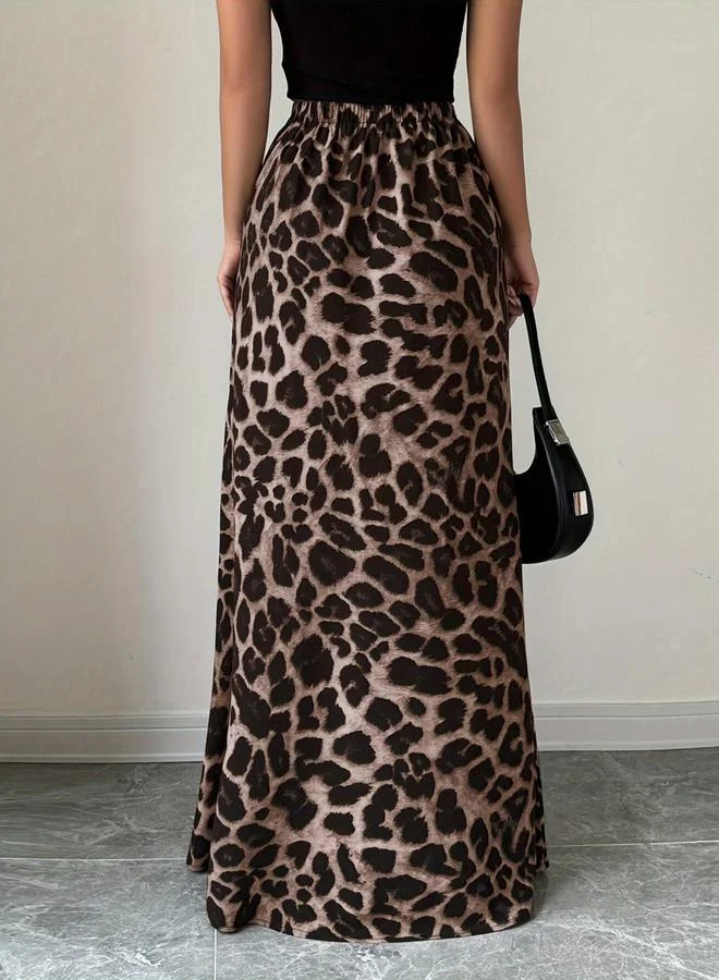 Take Two Brown Leopard Print A-Line Maxi Skirt