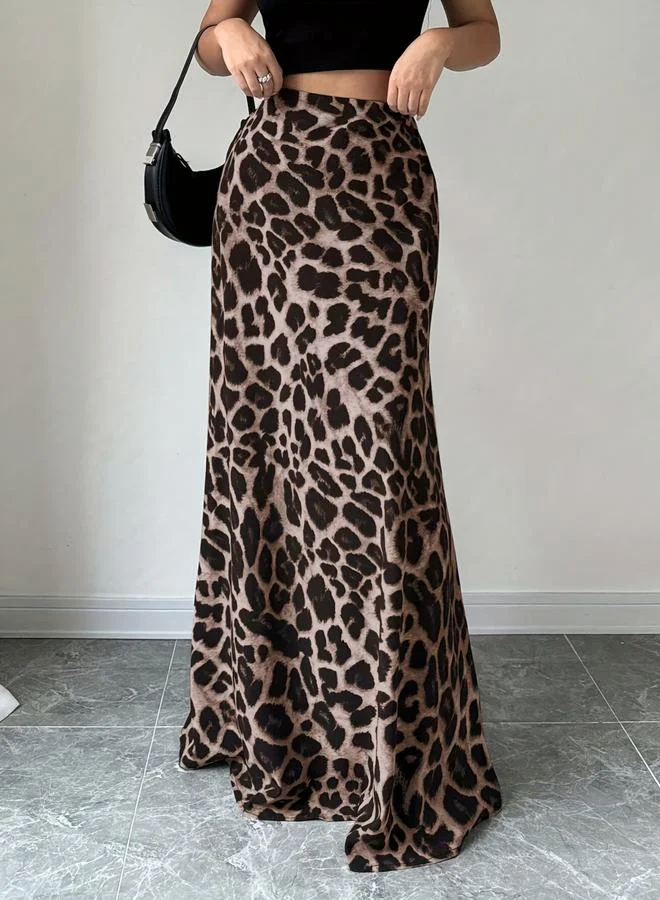 Take Two  Brown Leopard Print A-Line Maxi Skirt for Women | Best Price UAE