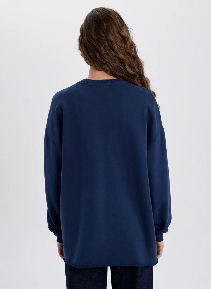 DeFacto Oversize Fit Crew Neck Thick Sweatshirt Fabric Lon