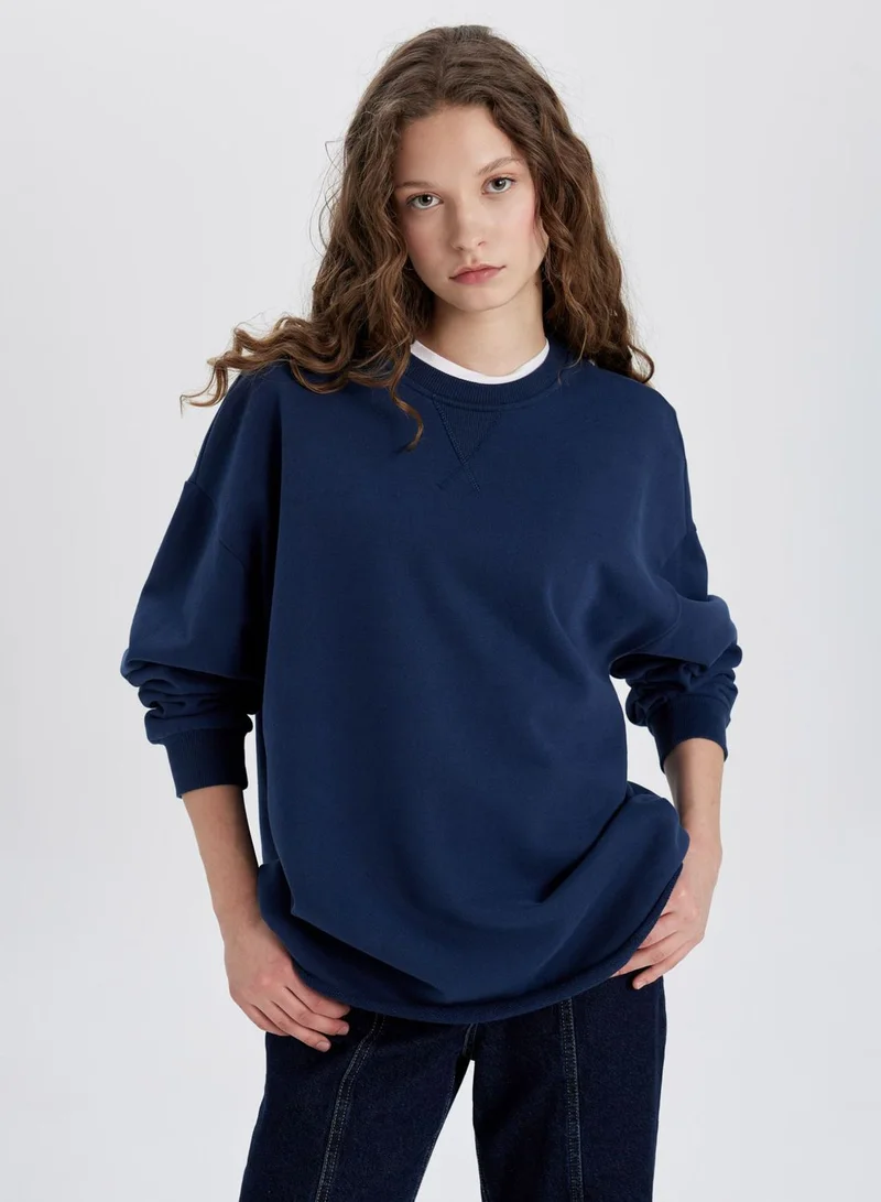 DeFacto Oversize Fit Crew Neck Thick Sweatshirt Fabric Lon