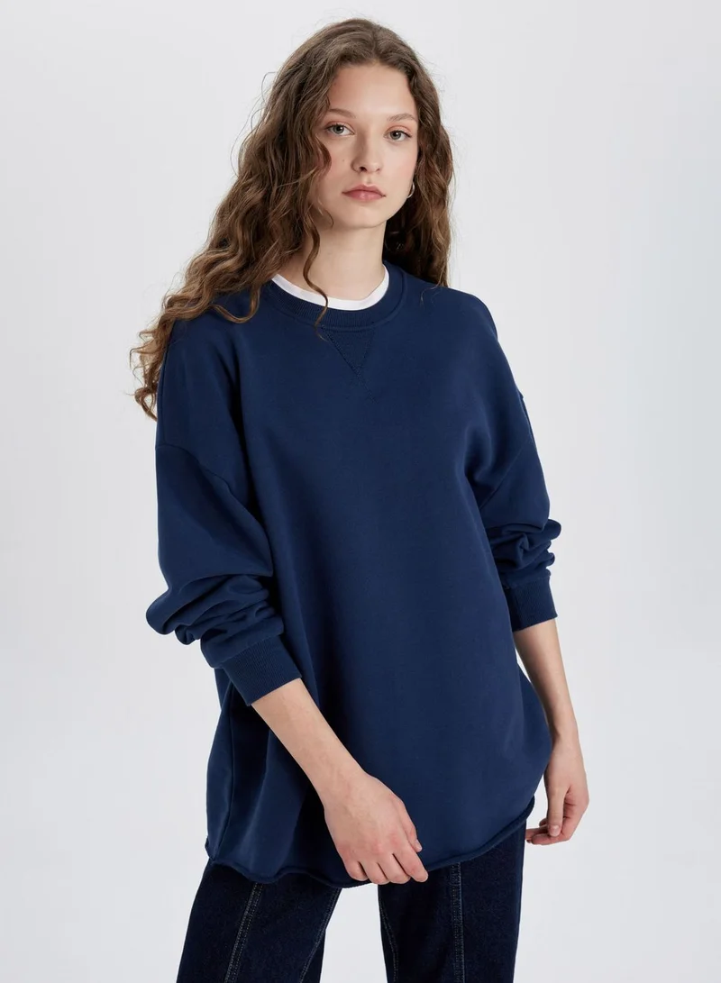 DeFacto Oversize Fit Crew Neck Thick Sweatshirt Fabric Lon