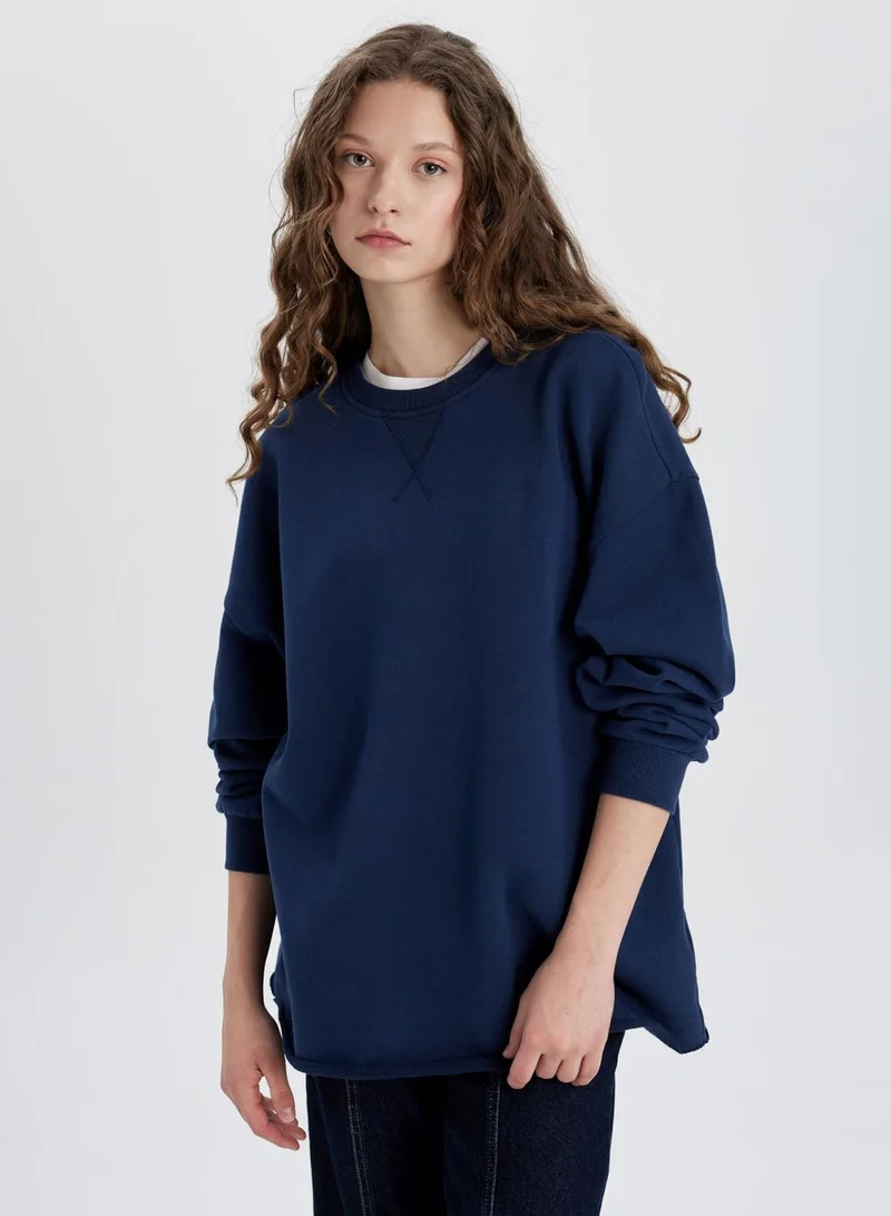 DeFacto Oversize Fit Crew Neck Thick Sweatshirt Fabric Lon