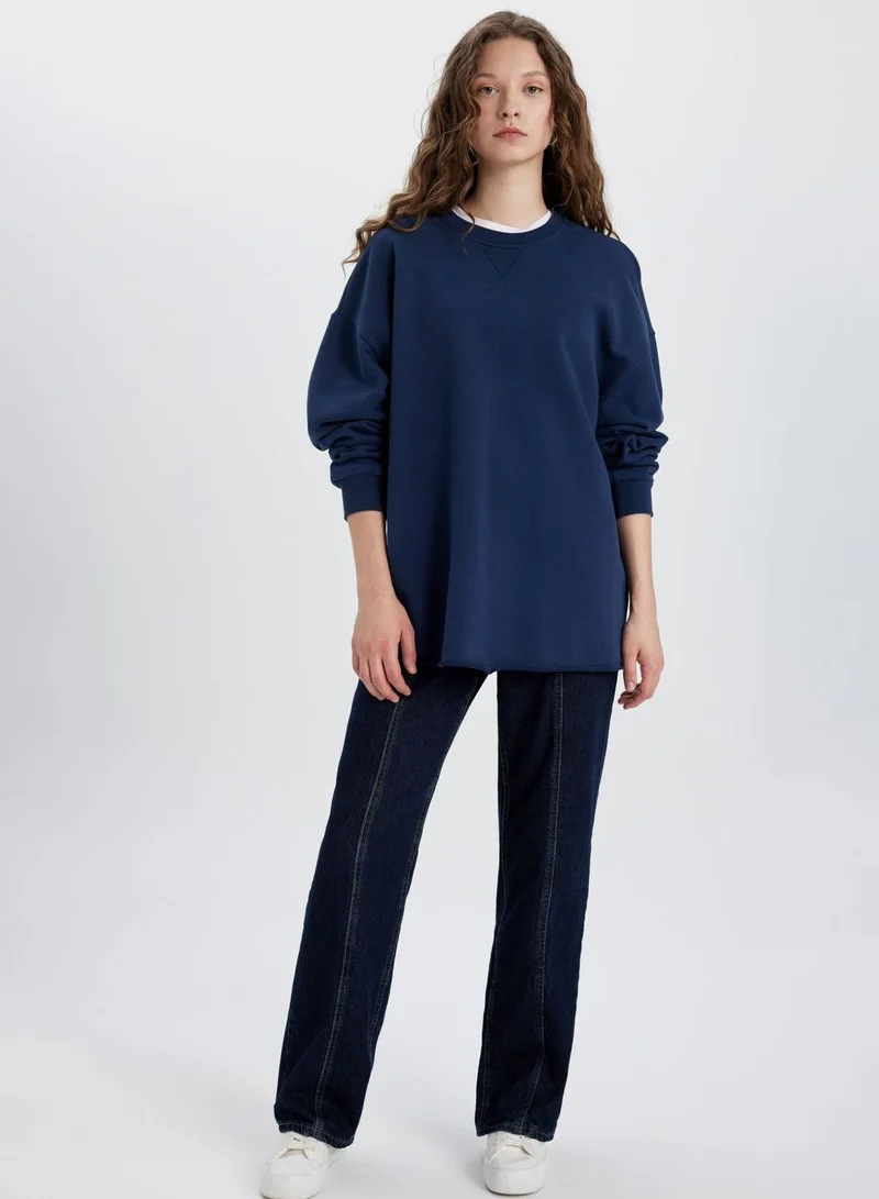 DeFacto Oversize Fit Crew Neck Thick Sweatshirt Fabric Lon
