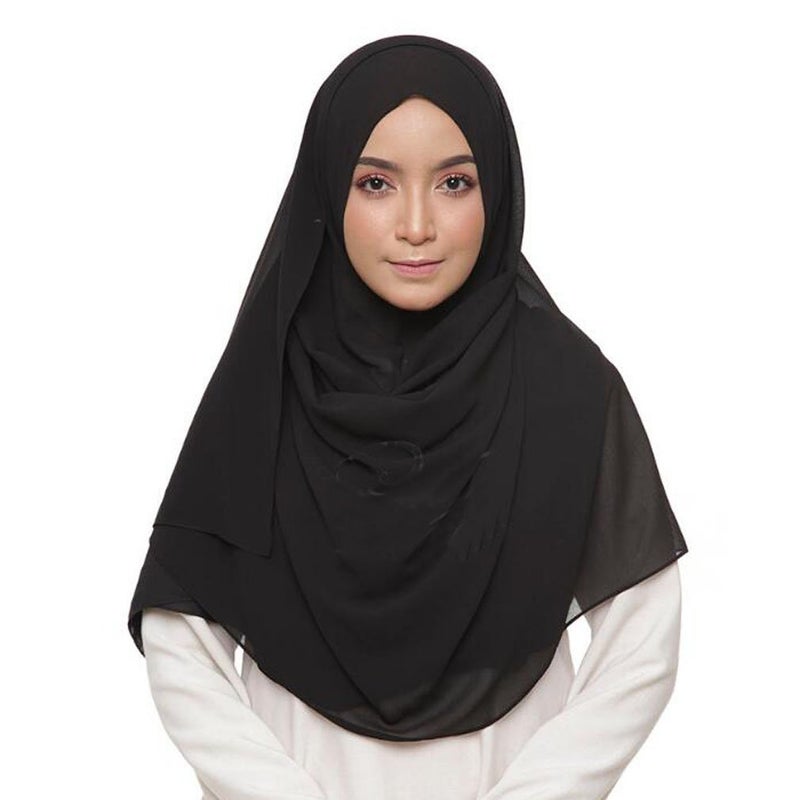 LMVERNA Chiffon Scarf Plain Thick Luxurious Soft Chiffon Hijab Long Shawl Wrap Scarf (Black) - Image 2
