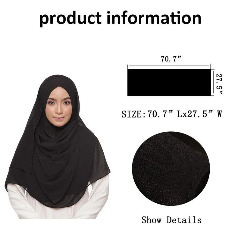 LMVERNA Chiffon Scarf Plain Thick Luxurious Soft Chiffon Hijab Long Shawl Wrap Scarf (Black) - Image 4