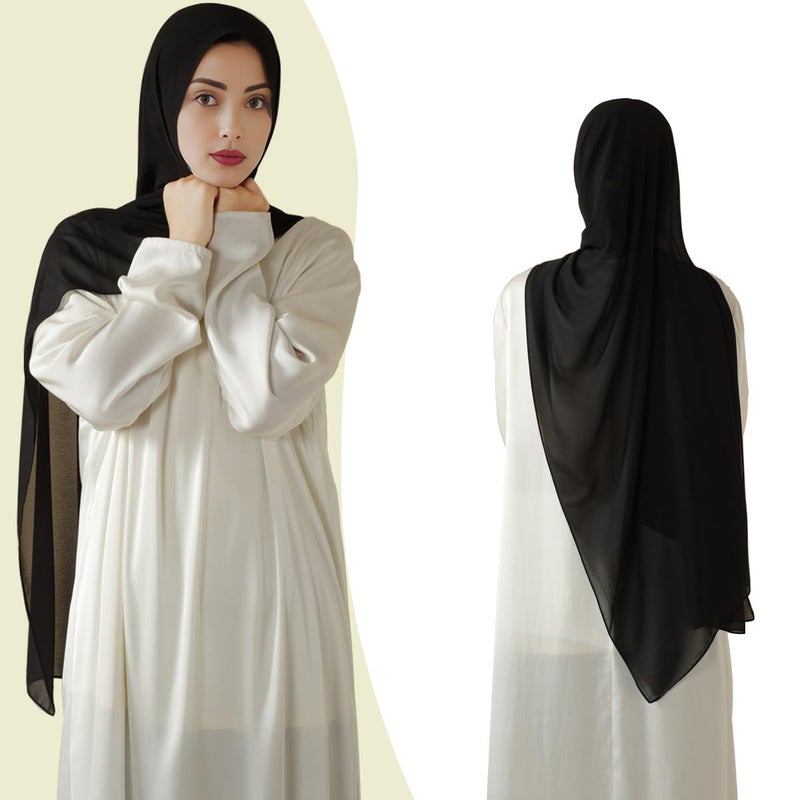 LMVERNA Chiffon Scarf Plain Thick Luxurious Soft Chiffon Hijab Long Shawl Wrap Scarf (Black) - Image 3