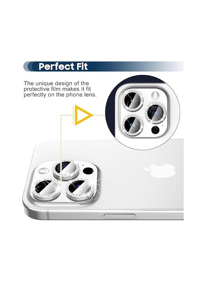 Diamond Camera Lens Protector for iPhone 15 Pro 6.1-Inch and iPhone 15 Pro Max 6.7-Inch, 9H Tempered Glass Metal Individual Ring Cover, HD Silver - Image 3