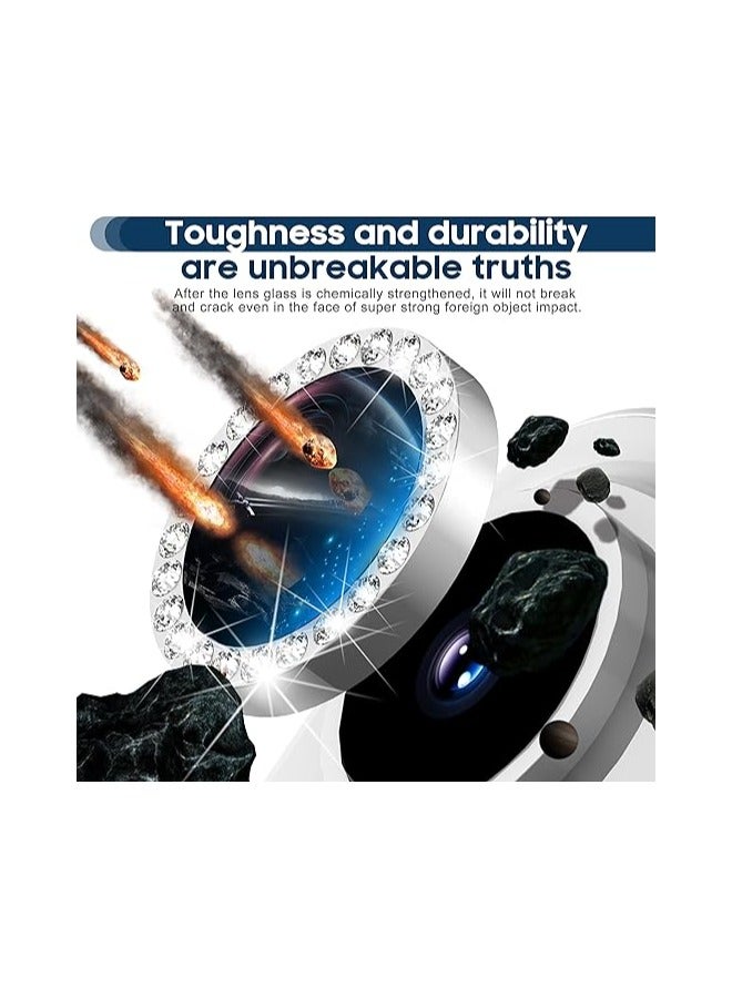 Diamond Camera Lens Protector for iPhone 15 Pro 6.1-Inch and iPhone 15 Pro Max 6.7-Inch, 9H Tempered Glass Metal Individual Ring Cover, HD Silver - Image 4