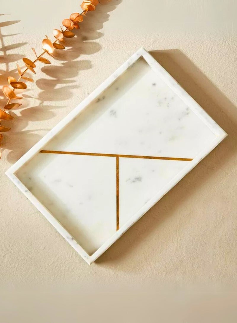 1Chase 1CHASE Rectangular Marble Stone Tray with gold pattern, Decorative Tray for Counter, Cosmetics Jewellery Tray, Kitchen Organizer, Coffee Table Tray,Dresser organizer, Trinket Tray (White) - Image 5