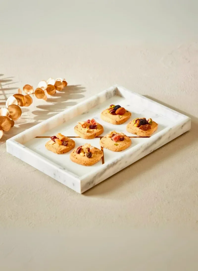 1Chase 1CHASE Rectangular Marble Stone Tray with gold pattern, Decorative Tray for Counter, Cosmetics Jewellery Tray, Kitchen Organizer, Coffee Table Tray,Dresser organizer, Trinket Tray (White)