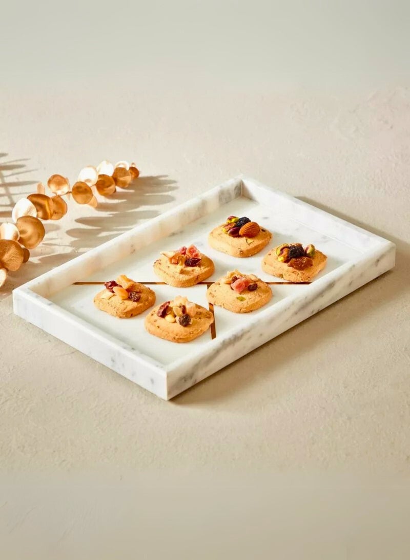 1Chase 1CHASE Rectangular Marble Stone Tray with gold pattern, Decorative Tray for Counter, Cosmetics Jewellery Tray, Kitchen Organizer, Coffee Table Tray,Dresser organizer, Trinket Tray (White) - Image 3