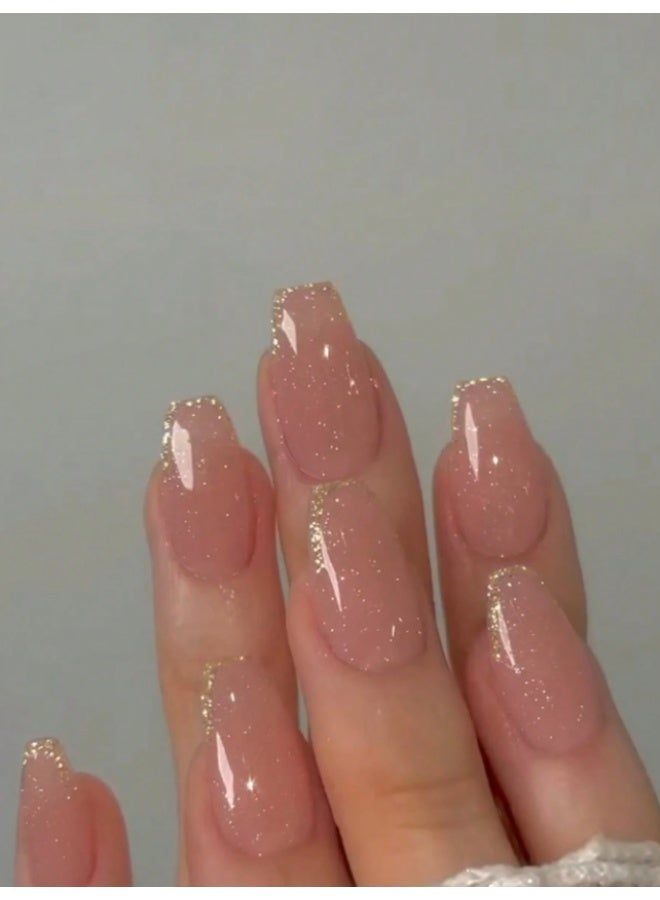 Tuline Transform Your Nails With, 24pcs Short Coffin Glitter Design Nail Kit ,Contain 1pc Jelly Glue And 1pc Nail File Press On Nails Nail Supplies - Image 3