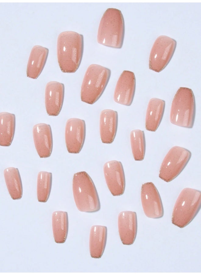 Tuline Transform Your Nails With, 24pcs Short Coffin Glitter Design Nail Kit ,Contain 1pc Jelly Glue And 1pc Nail File Press On Nails Nail Supplies - Image 5
