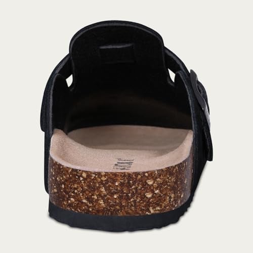 KIDMI Genuine Suede Clogs for Women Cork Footbed Sandals Leather Mules Potato Shoes with Arch Support Black 41 (Size 9-9.5) - Image 5