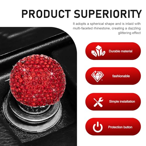 winterrock Bling Car Push Start Button Cover, Crystal Rhinestone Auto Ball Engine Start Button Ring Sticker, Cute Joystick Engine Ignition Switch Knob Decal, Universal Car Decor for Girls (Red) - Image 5