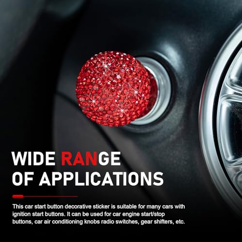 winterrock Bling Car Push Start Button Cover, Crystal Rhinestone Auto Ball Engine Start Button Ring Sticker, Cute Joystick Engine Ignition Switch Knob Decal, Universal Car Decor for Girls (Red) - Image 4