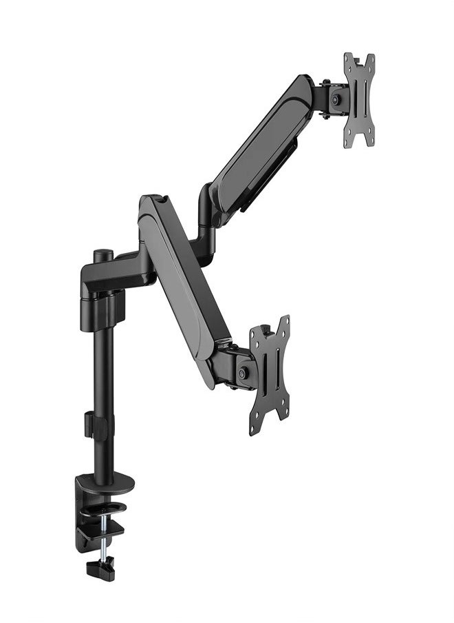 Skill Tech SH48 C024 Dual Monitor Pole-Mounted Gas Spring Monitor Arm for 17"-32" Screens, VESA 100x100, 9kg Load Capacity – Black  - Image 1