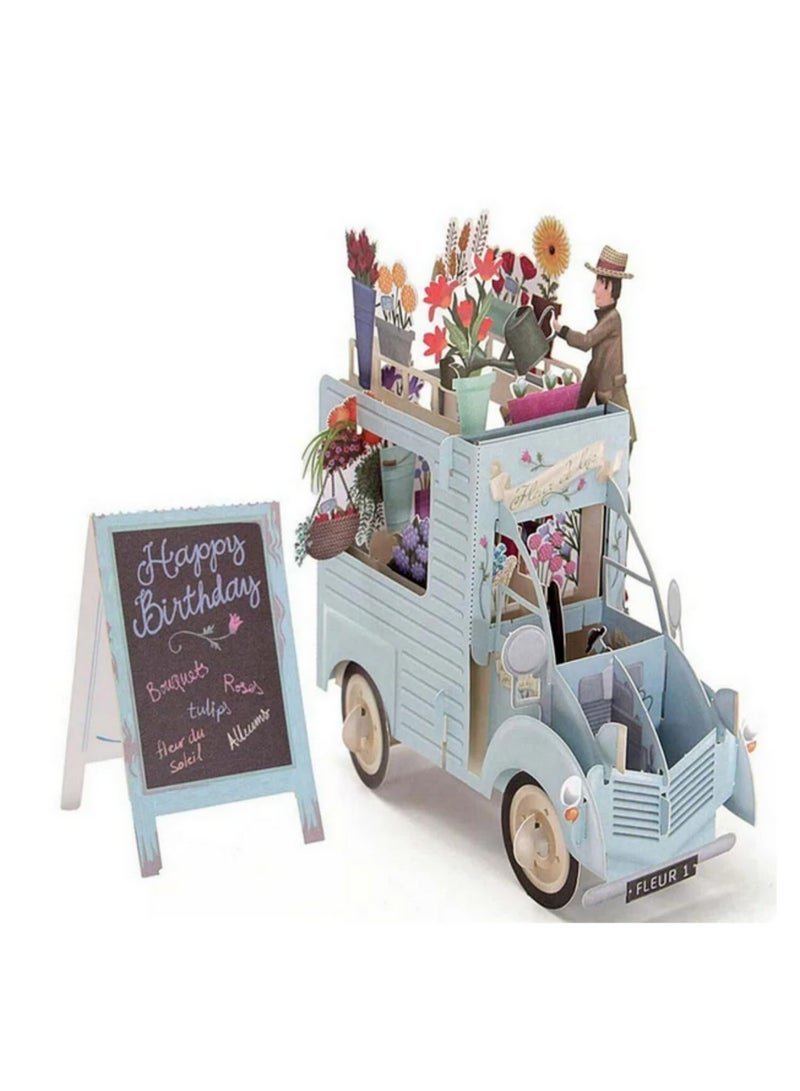 1PC 3D Pop Up Card Colourful Flower Car Greeting Card Handmade Laser Cutting Envelope Postcard Party Valentine's Day Gifts Decor - Image 1