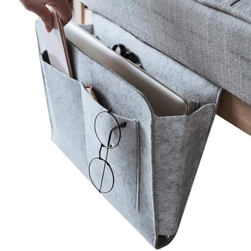Digital Shoppy Bedside Storage Organizer, Grey Non-Woven Fabric, Multi-Pocket Hanging Caddy, Nordic Style, 35x25x2 cm - Image 5