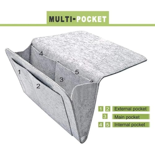 Digital Shoppy Bedside Storage Organizer, Grey Non-Woven Fabric, Multi-Pocket Hanging Caddy, Nordic Style, 35x25x2 cm - Image 3
