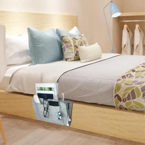 Digital Shoppy Bedside Storage Organizer, Grey Non-Woven Fabric, Multi-Pocket Hanging Caddy, Nordic Style, 35x25x2 cm - Image 4