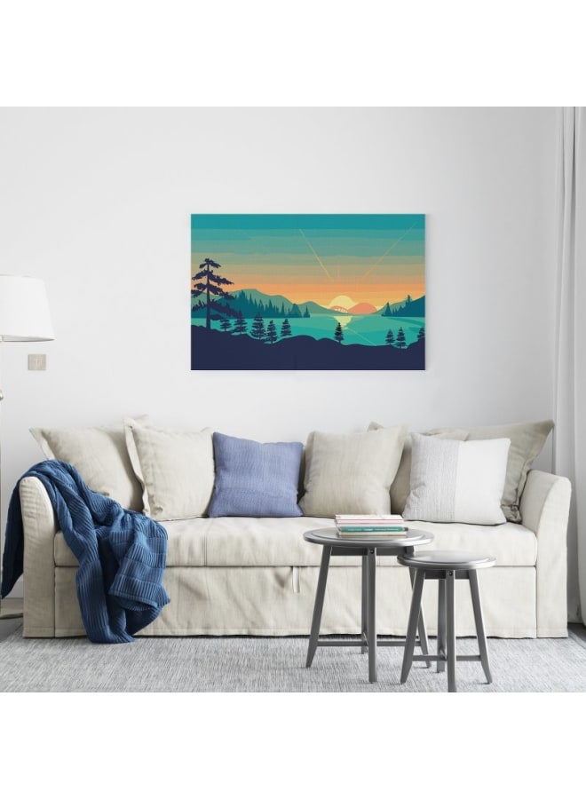 Home Gallery Boho Landscape Print Abstract Mountains Poster Trees Lake 120x80  - Image 1