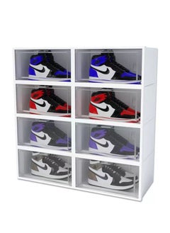 Shoe Storage Boxes Large Shoe Organizer 8 Pack Shoe Boxes Clear Plastic Stackable for Closet Shoe Bins for Sneaker Boot Container Display Shoe Case with Door