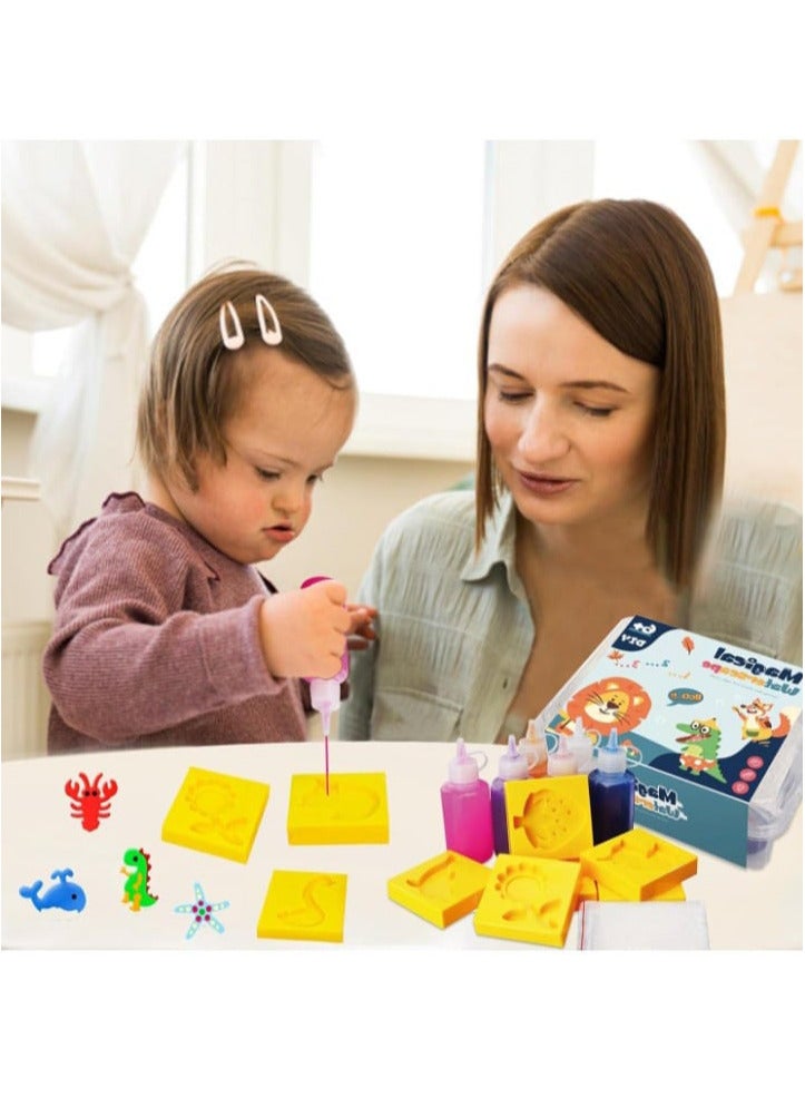 A set of new magical water games – Magic Water 3D Marine Life DIY Kit, 13 pieces, 6 glass jars of gel, and 6 molds. - Image 2