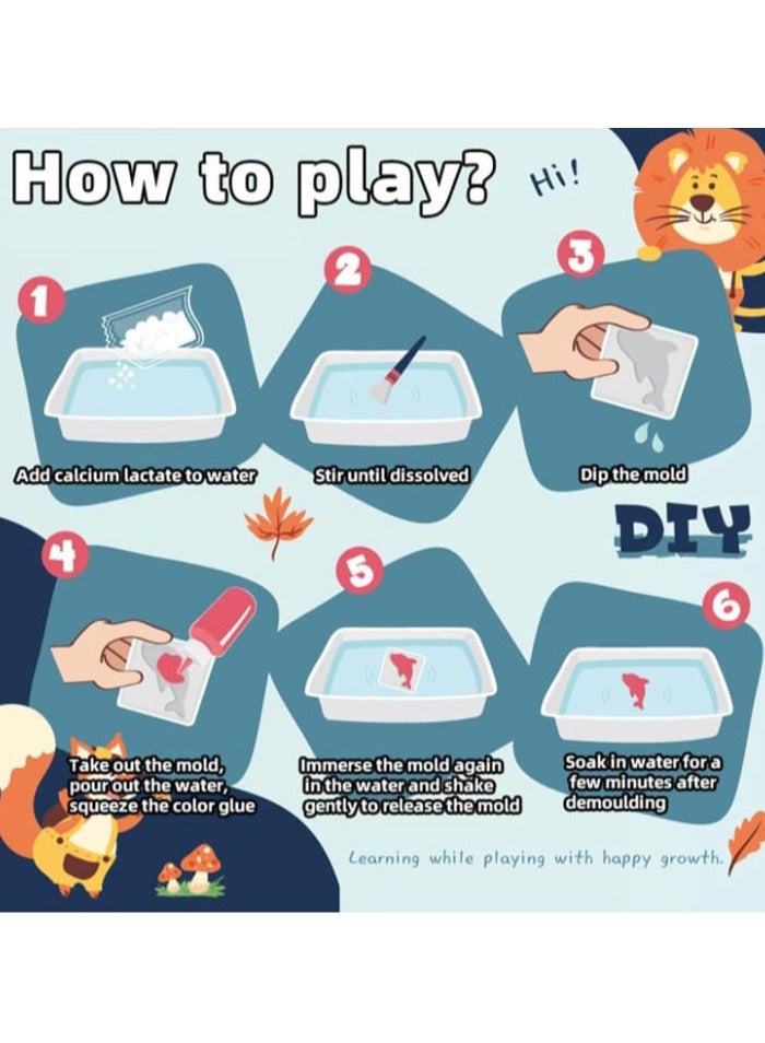 A set of new magical water games – Magic Water 3D Marine Life DIY Kit, 13 pieces, 6 glass jars of gel, and 6 molds. - Image 5