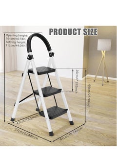 3 Step Ladder, Folding Step Ladder, Folding Step Stool with Anti-Slip Wide Pedal and Handrails, Kitchen Step Stool Multi-Purpose stepladders for Home or Rv Outdoor Work, 330 Lbs Load White