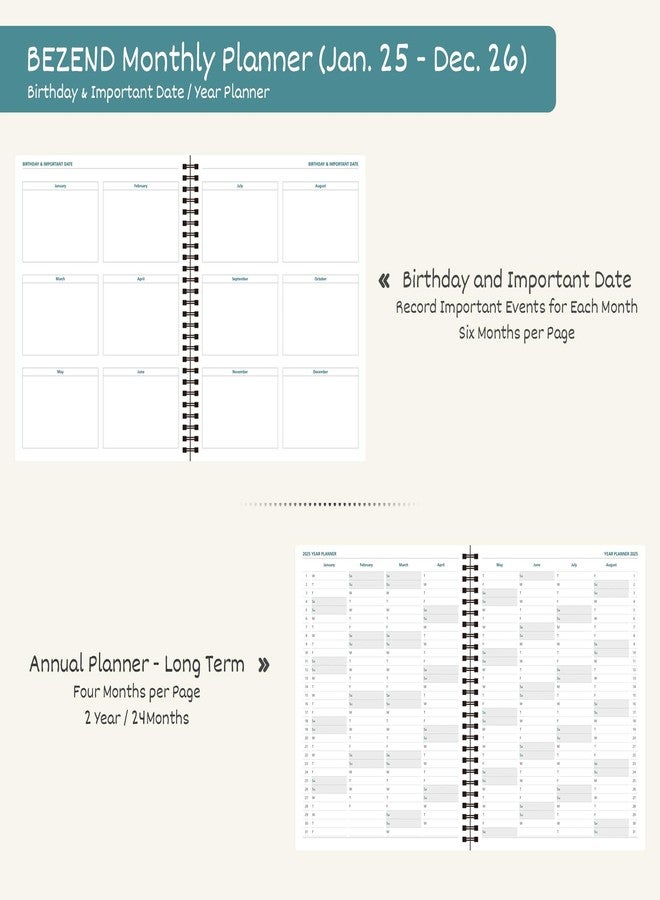 BEZEND 2 Year Monthly Planner 2025-2026, Medium size 7" x 9" - 120 GSM Thick Paper - Planner with Spiral Bound, Calendar with Monthly Tabs, Inner Pockets, Leather Soft Cover - Black - Image 4