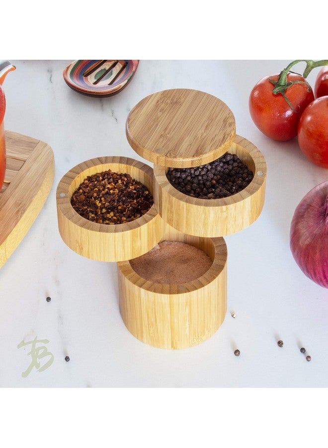 Totally Bamboo Totally Bamboo Triple Salt Cellar, 3 Tier Bamboo Kitchen Salt and Pepper Storage Box with Magnetic Swivel Lids  - Image 3