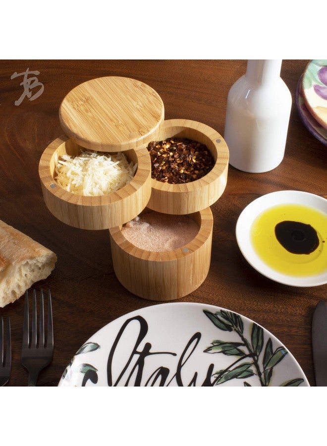 Totally Bamboo Totally Bamboo Triple Salt Cellar, 3 Tier Bamboo Kitchen Salt and Pepper Storage Box with Magnetic Swivel Lids  - Image 2