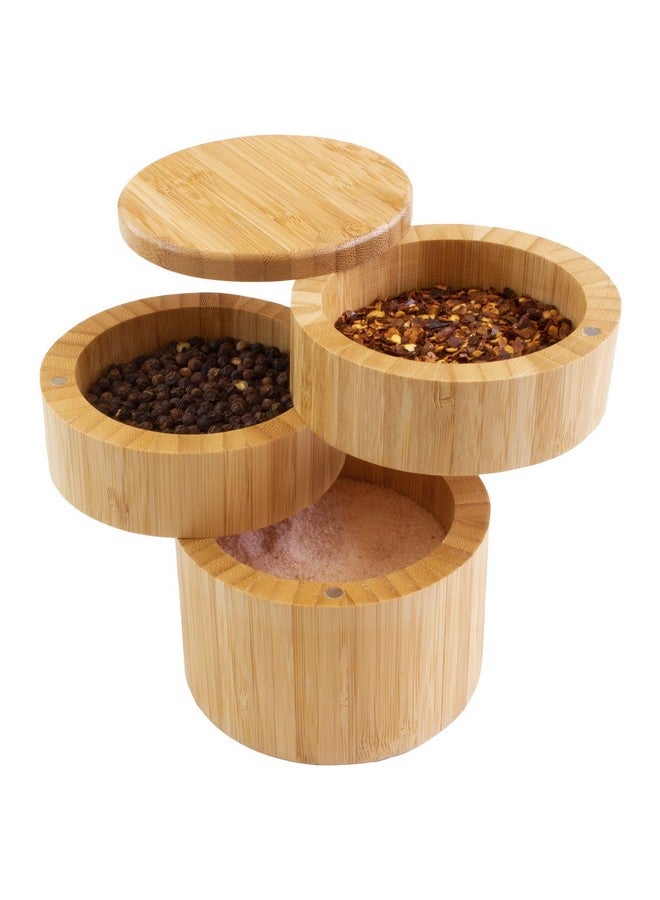 Totally Bamboo Totally Bamboo Triple Salt Cellar, 3 Tier Bamboo Kitchen Salt and Pepper Storage Box with Magnetic Swivel Lids  - Image 1