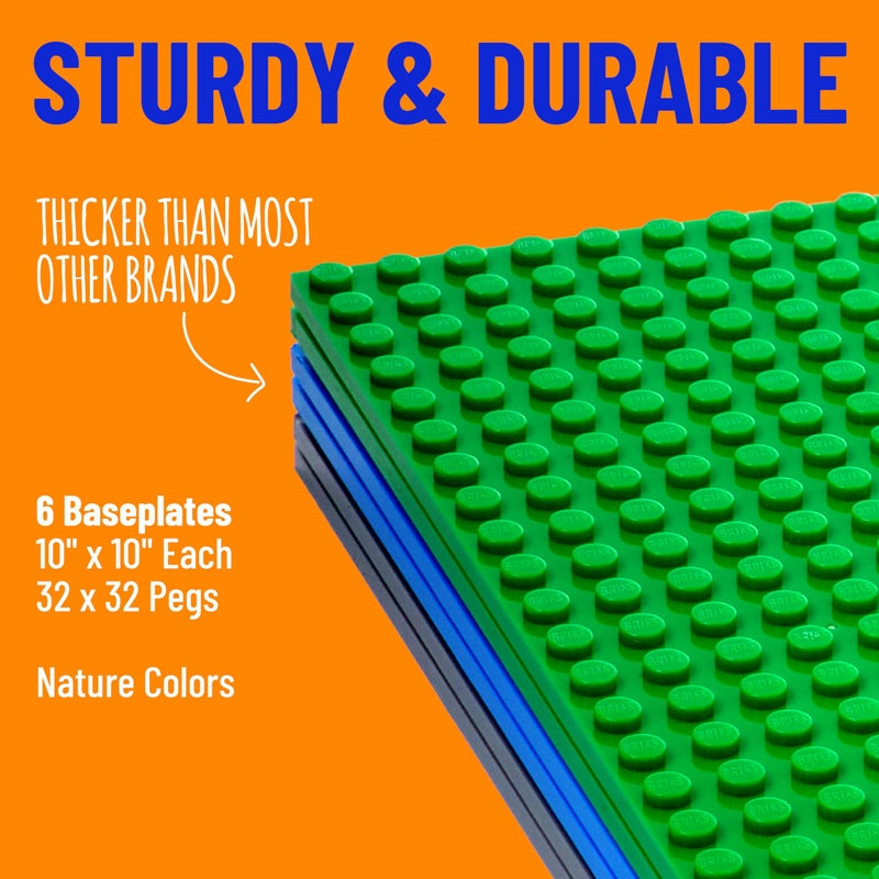 Strictly Briks Stackable Baseplates  6 Pack Compatible with Classic Lego  Major Brick Brands 10 x 10 in with 32 x 32 Studs Toy Building Plates Boards Kids Easter Gift Blue Grey Green - Image 3