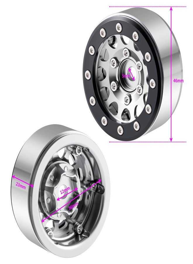 RCLIONS جنوط عجلات RC من الألومنيوم مقاس 1.55 بوصة بتقنية Beadlock لسيارات Axial UTB18 D90 TF2 CC01 AX90069 MST JIMNY 1/10 RC Crawler Trail Truck Car Upgrade Parts (فضي) - Image 3