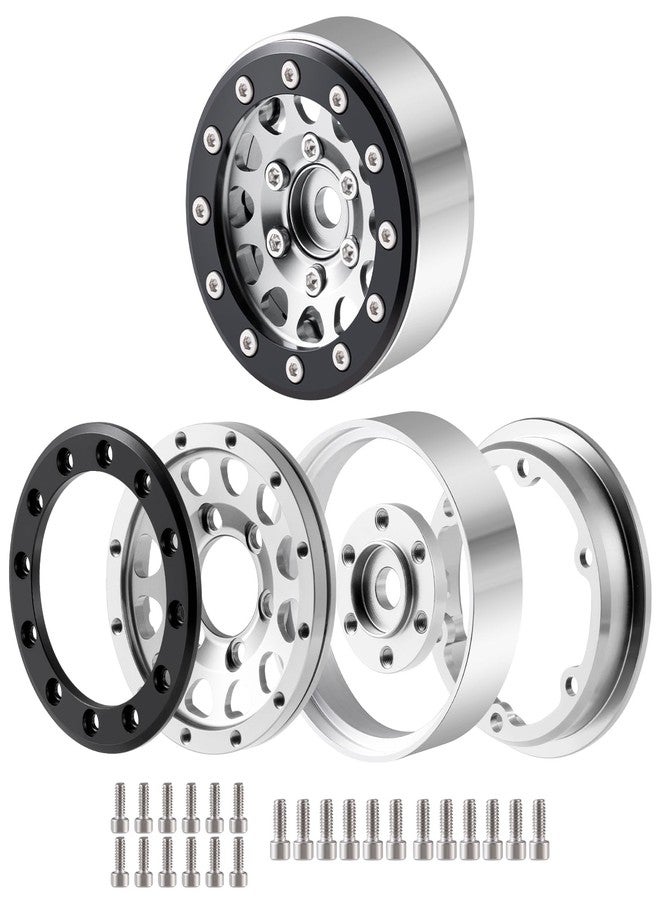 RCLIONS جنوط عجلات RC من الألومنيوم مقاس 1.55 بوصة بتقنية Beadlock لسيارات Axial UTB18 D90 TF2 CC01 AX90069 MST JIMNY 1/10 RC Crawler Trail Truck Car Upgrade Parts (فضي) - Image 2
