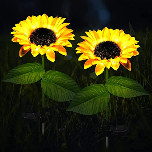 Quace Solar Powered Realistic Sunflower Lights Waterproof Decorative Landscape Lights for Garden Patio Yard Pathway (Pack of 2)(Plastic) - Image 1