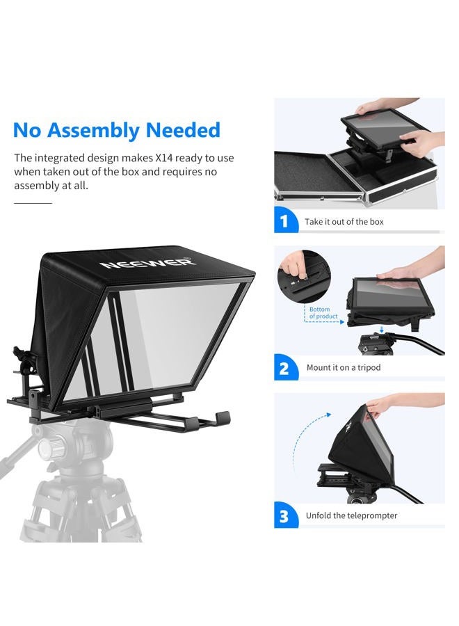 Neewer Teleprompter X14 with RT-110 Remote & APP Control (Bluetooth Connection via NEEWER Teleprompter App), Portable No Assembly Compatible with iPad Android Tablet, Smartphone, DSLR Camera  - Image 3