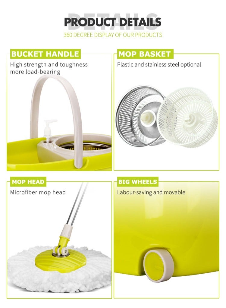 Hi homey 360 Degree Rotating Mop Stick With Bucket-Green - Image 2