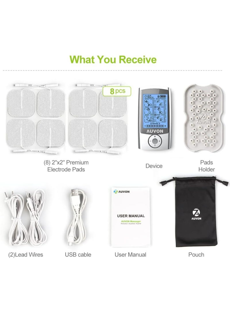 AUV0N AUVON Rechargeable TENS Unit Muscle Stimulator, 24 Modes 4th Gen TENS Machine with 8pcs 2"x2" Premium Electrode Pads for Pain Relief - Image 3