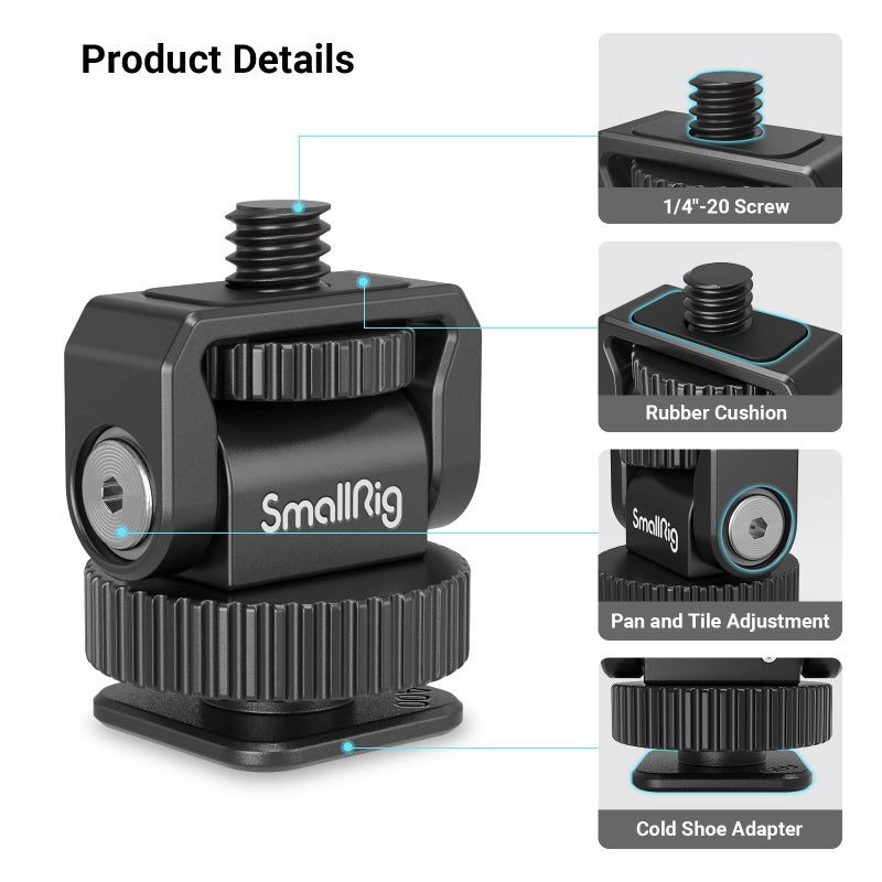SmallRig 1/4" Mini Ball Head Cold Shoe Mount Adapter with 1/4"-20 Thread for Camera Phone Cage LED Video Light-3577 - Image 3