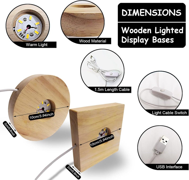 Voaesdk 2Pcs Wood LED Lights Display Bases 3.94 Inch Wooden Lamp Holders Wood Lighted Base Stand for 3D Laser Crystal Glass Resin Art Sphere Cylinder Cube Paperweights - Image 3