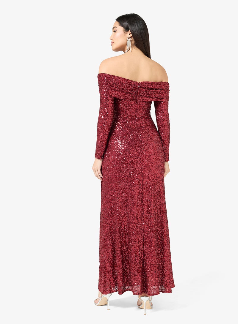 Maya Sequin Detail Off Shoulder Long Sleeve Maxi Dress - Image 2