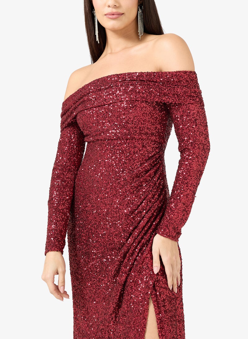 Maya Sequin Detail Off Shoulder Long Sleeve Maxi Dress - Image 3