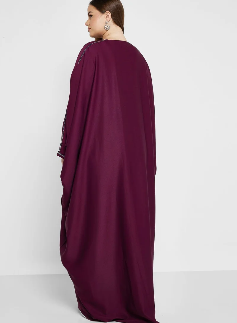 Hayas Closet Curve Cape Embellished Abaya