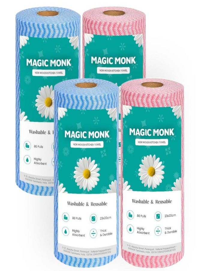 MagicMonk Non-Woven Reusable Kitchen Towel Roll - Soft, Highly Absorbent Kitchen Tissue Roll for Cleaning, Multipurpose Use 80 Pulls Per Roll (Pack of 4) - Image 1
