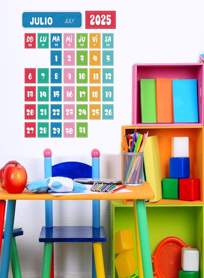 تقويم جيب للفصل الدراسي باللغة الإسبانية للأطفال، مجموعة ديكور للفصل الدراسي، تقويم سبورة، زينة لوحة الإعلانات، ملصقات تعليمية ثنائية اللغة للأطفال الصغار من 1 إلى 3 سنوات، مواد تعليمية منزلية (نمط حيوي) - Image 5
